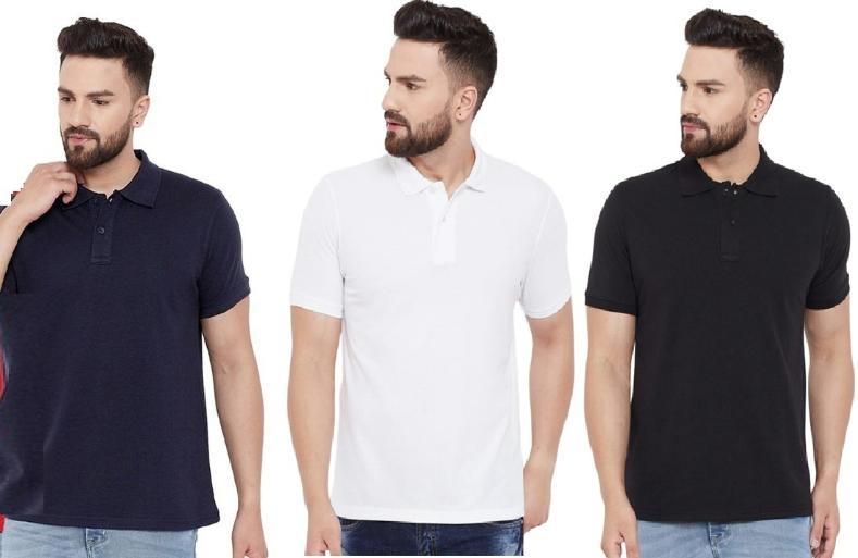 Cotton Matty Solid Half Sleeves Mens Polo Neck T-Shirt Pack Of 3